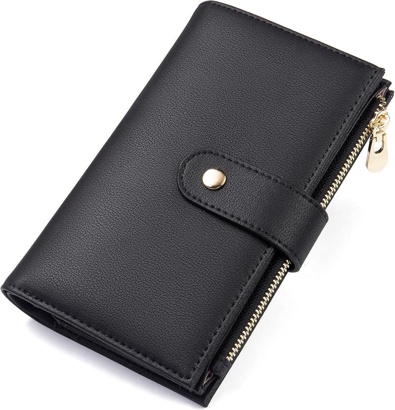 yiijay Wallet Women RFID Blocking Leather Trifold Clutch Wallet Credit Card Holder Ladies Travel Wallet Purse with Pen Holder - Image 1